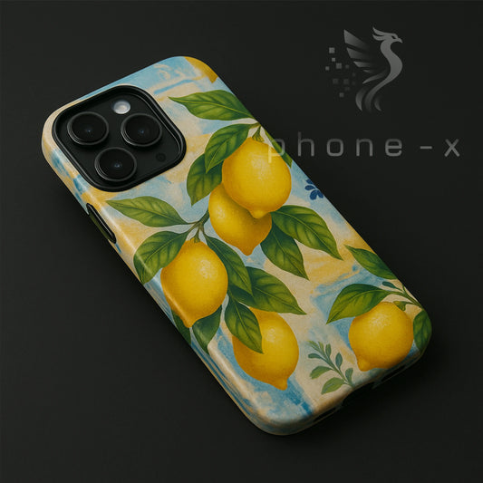 Lemon Bloom iPhone tok citromos és virágmintás dizájnnal – friss, nyári hangulatú telefontok iPhone modellekhez, MagSafe, szilikon, matt és fényes kivitelben