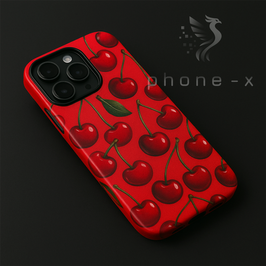 Cherry Pop iPhone tok cseresznyés mintával – játékos és nőies dizájn, elérhető MagSafe, matt, fényes és szilikon kivitelben iPhone modellekhez